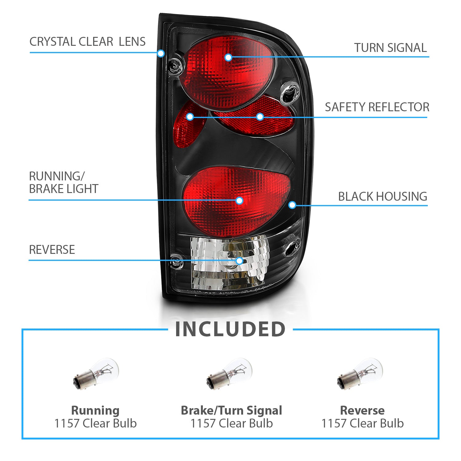 TOYOTA TACOMA 95-00 TAIL LIGHTS G2 BLACK