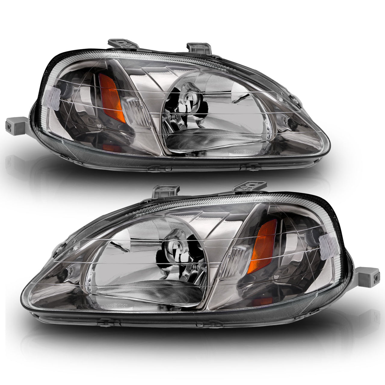 HONDA CIVIC 99-00 CRYSTAL HEADLIGHTS GUN METAL AMBER