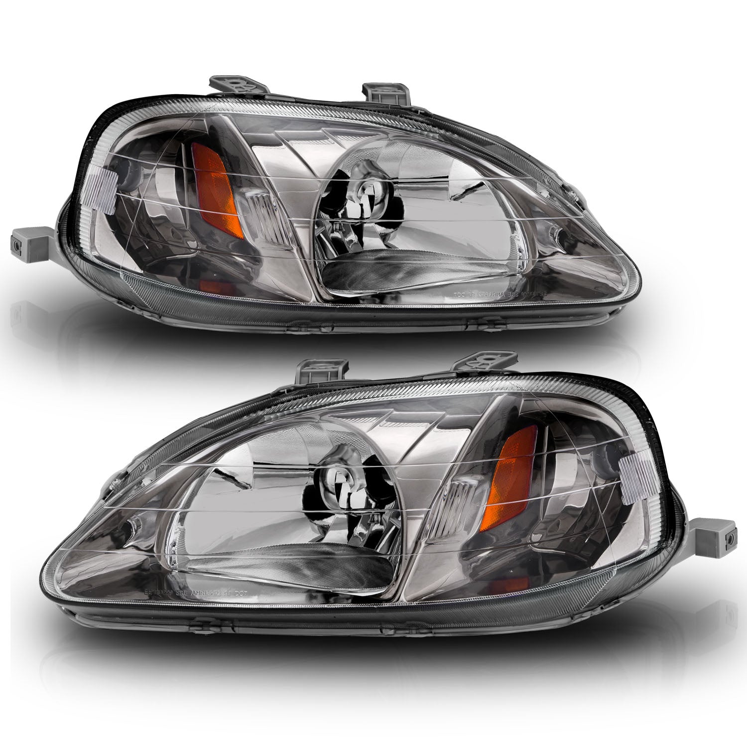 HONDA CIVIC 99-00 CRYSTAL HEADLIGHTS GUN METAL AMBER