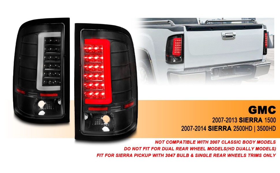 GMC SIERRA 1500 07-13 (EXCEPT '07 CLASSIC) / SIRRA 2500/3500 '07-'14 LED TAIL LIGHTS  BLACK HOUSING CLEAR LENS W/ C LIGHT BAR