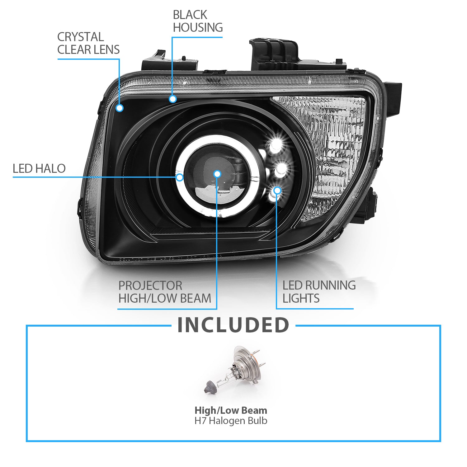 HONDA ELEMENT 03-06 PROJECTOR HEADLIGHTS HALO BLACK CLEAR