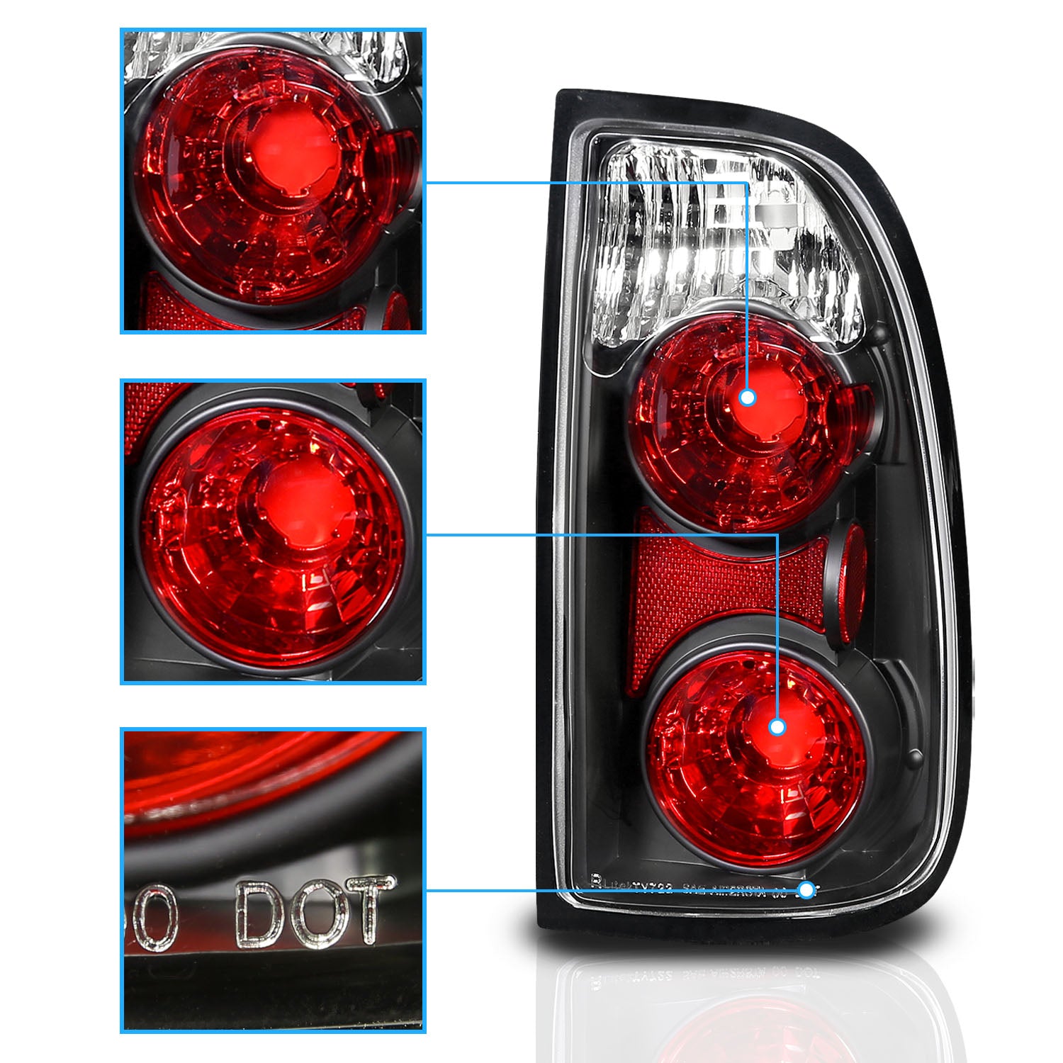 TOYOTA TUNDRA 00-04 TAIL LIGHTS BLACK HOUISNG CLEAR LENS