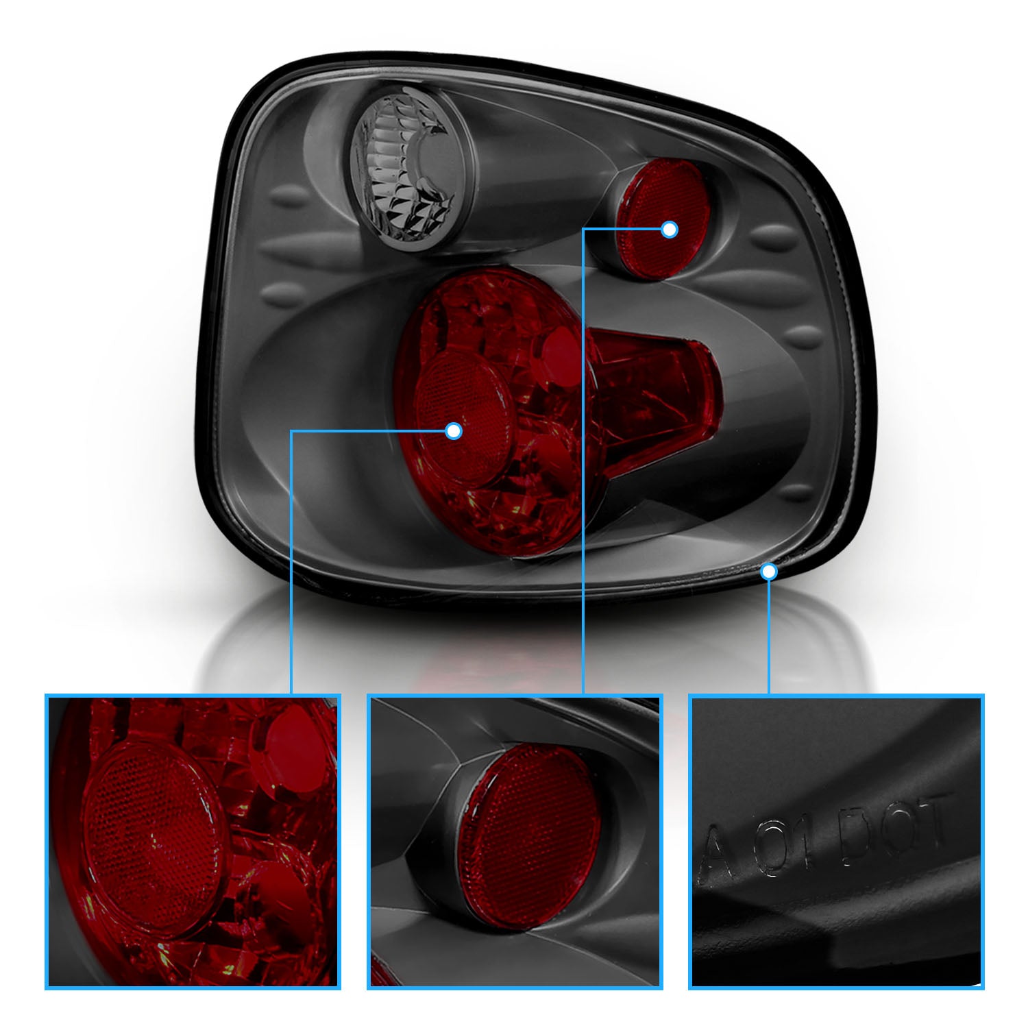 FORD F-SERIES FLARE SIDE 01-03 TAIL LIGHTS VERSION 2 SMOKE