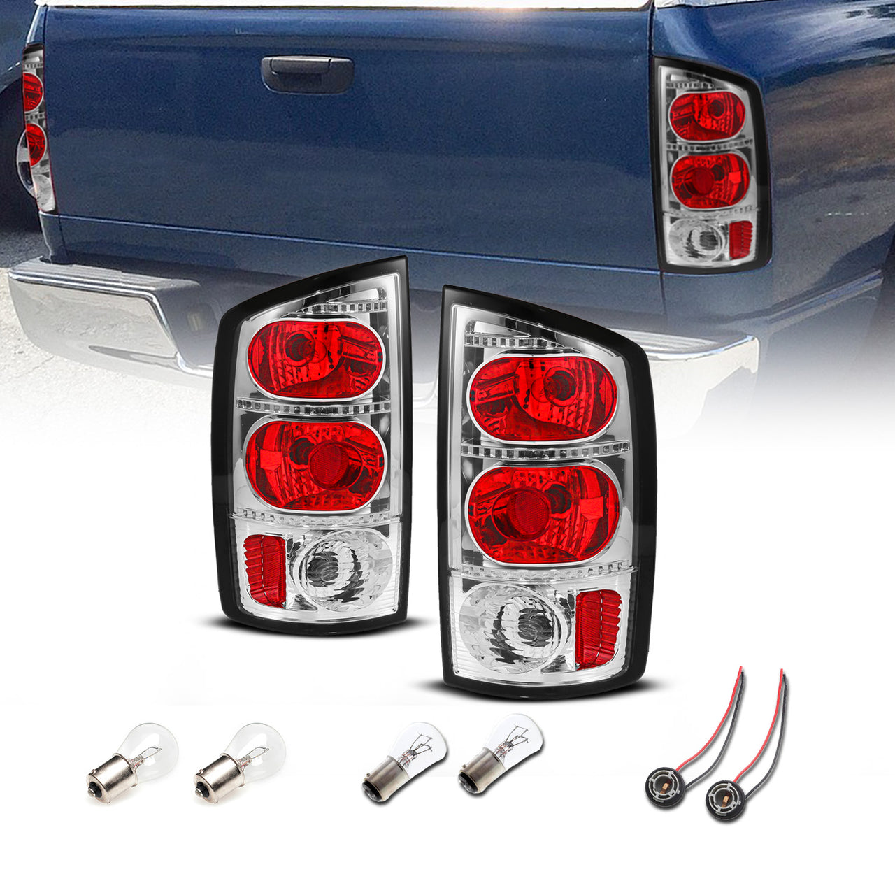 DODGE RAM 02-05 TAIL LIGHTS RED/CHROME