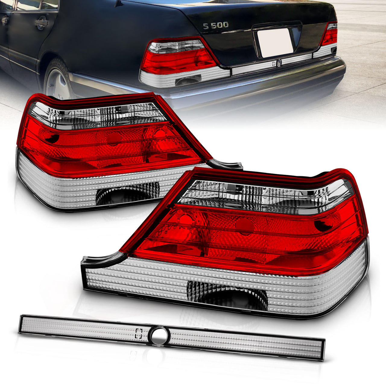 MBZ S CLASS W140 97-99 TAIL LIGHTS RED/CLEAR
