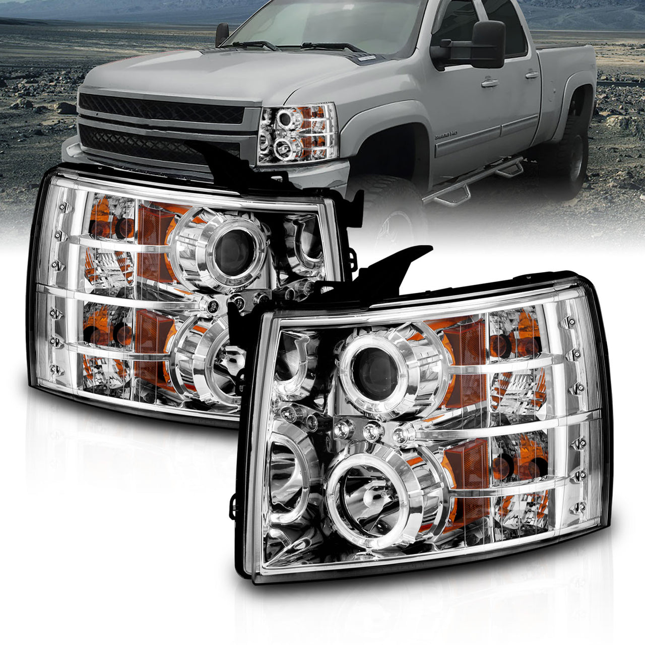 CHEVY SILVERADO 07-13 PROJECTOR HEADLIGHTS CHROME CLEAR
