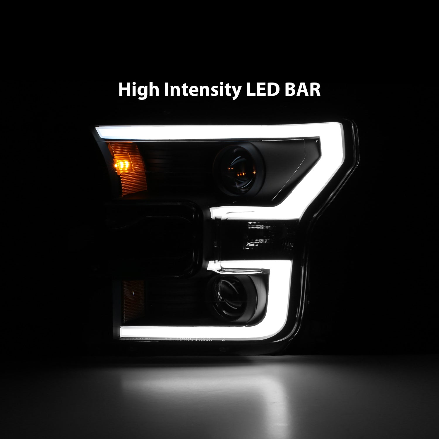 FORD F-150 15-17 PROJECTOR LIGHT BAR STYLE HEADLIGHTS BLACK CLEAR AMBER