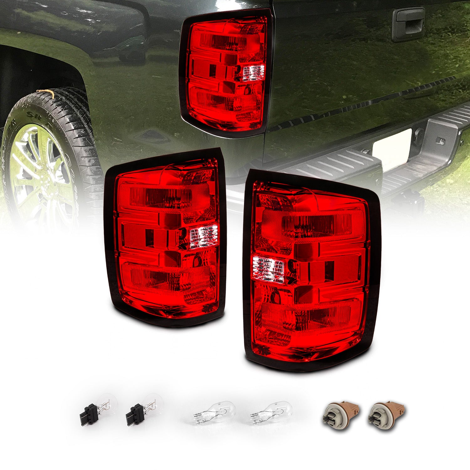 CHEVY SILVERADO 14-17 TAIL LIGHTS RED/CLEAR LENS (OE STYLE) (W/O WIRE)