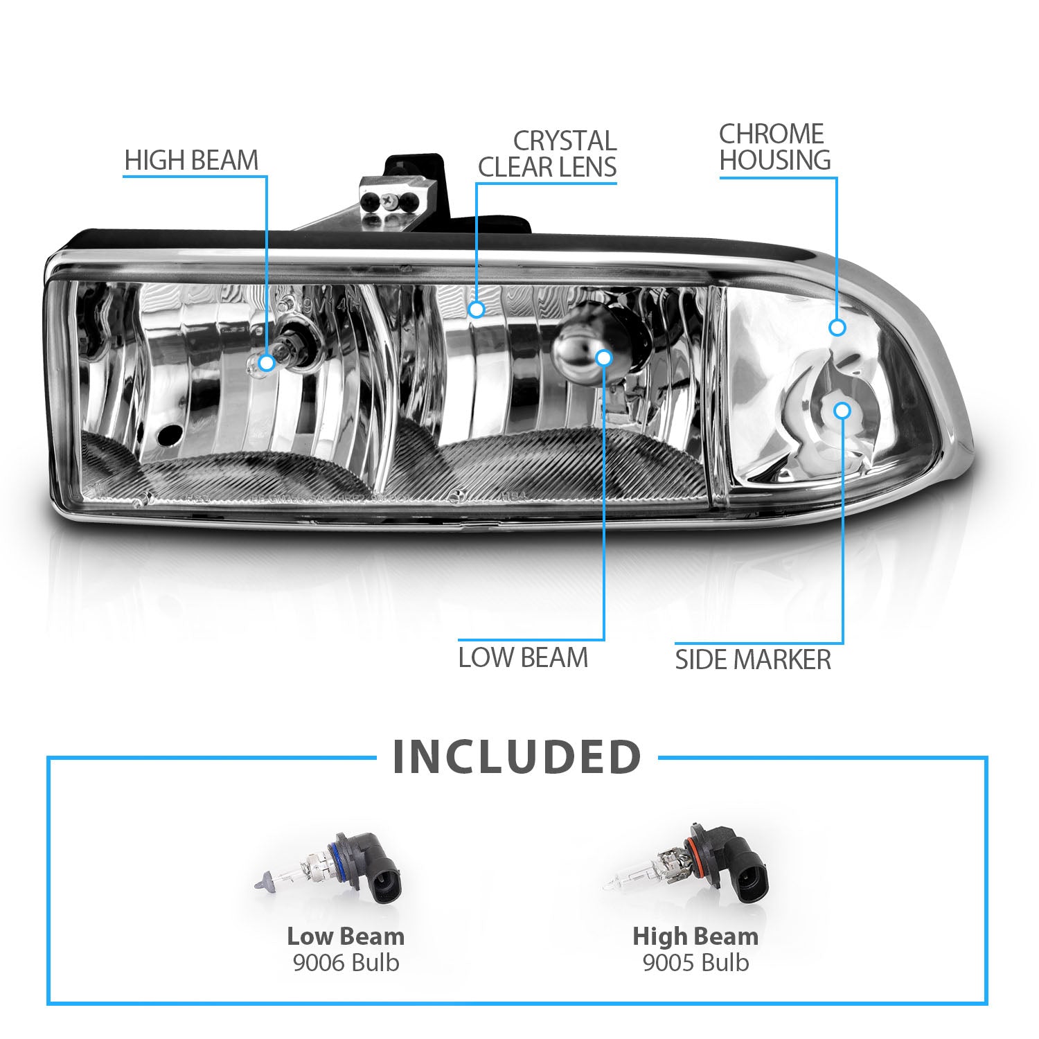 CHEVY S10/BLAZER 98-04 CRYSTAL HEADLIGHTS CHROME