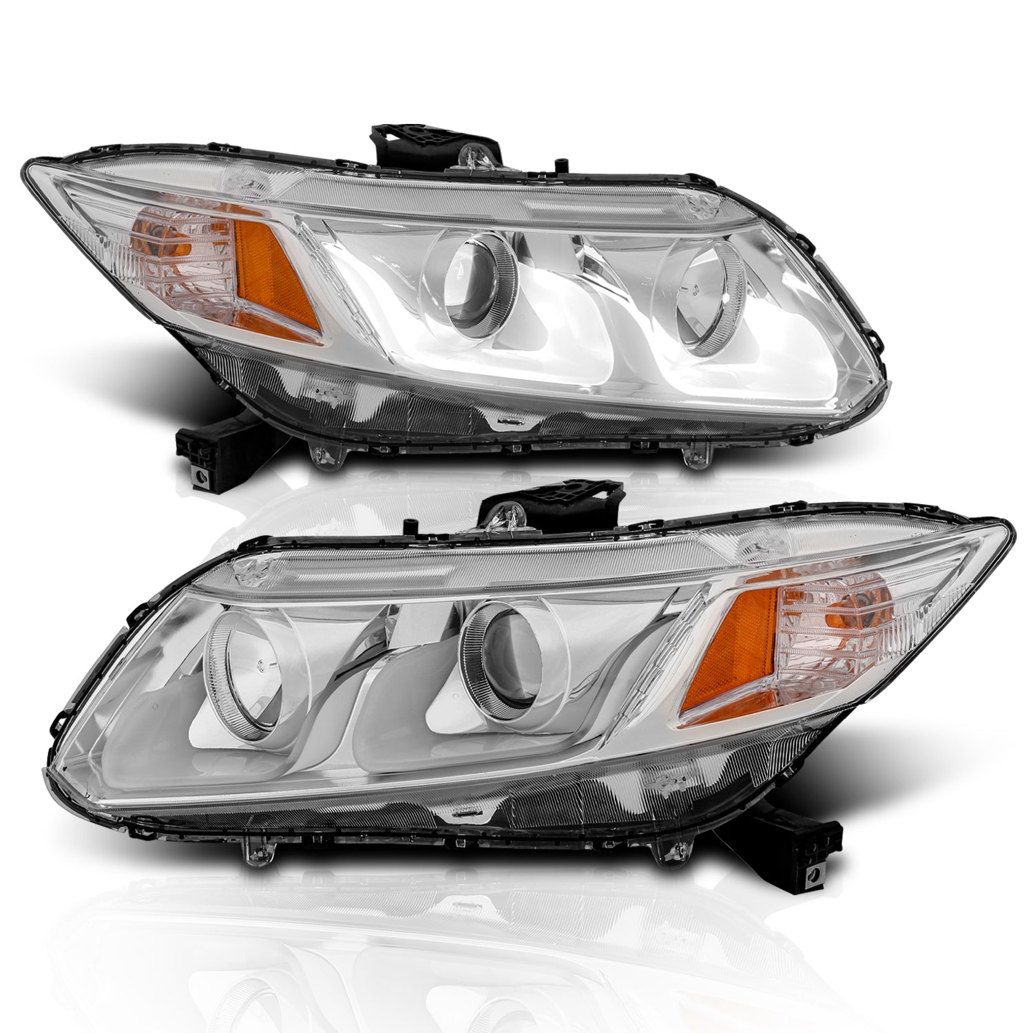 HONDA CIVIC 12-13 2/4DR PROJECTOR U-BAR STYLE HEADLIGHTS CHROME CLEAR AMBER