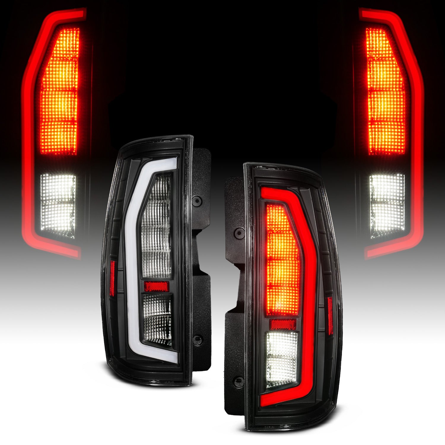 CHEVY TAHOE/SUBURBAN / GMC YUKON/YUKON XL 07-14 LED TAIL LIGHTS BLACK HOUSING CLEAR LENS W/ C LIGHT BAR G2