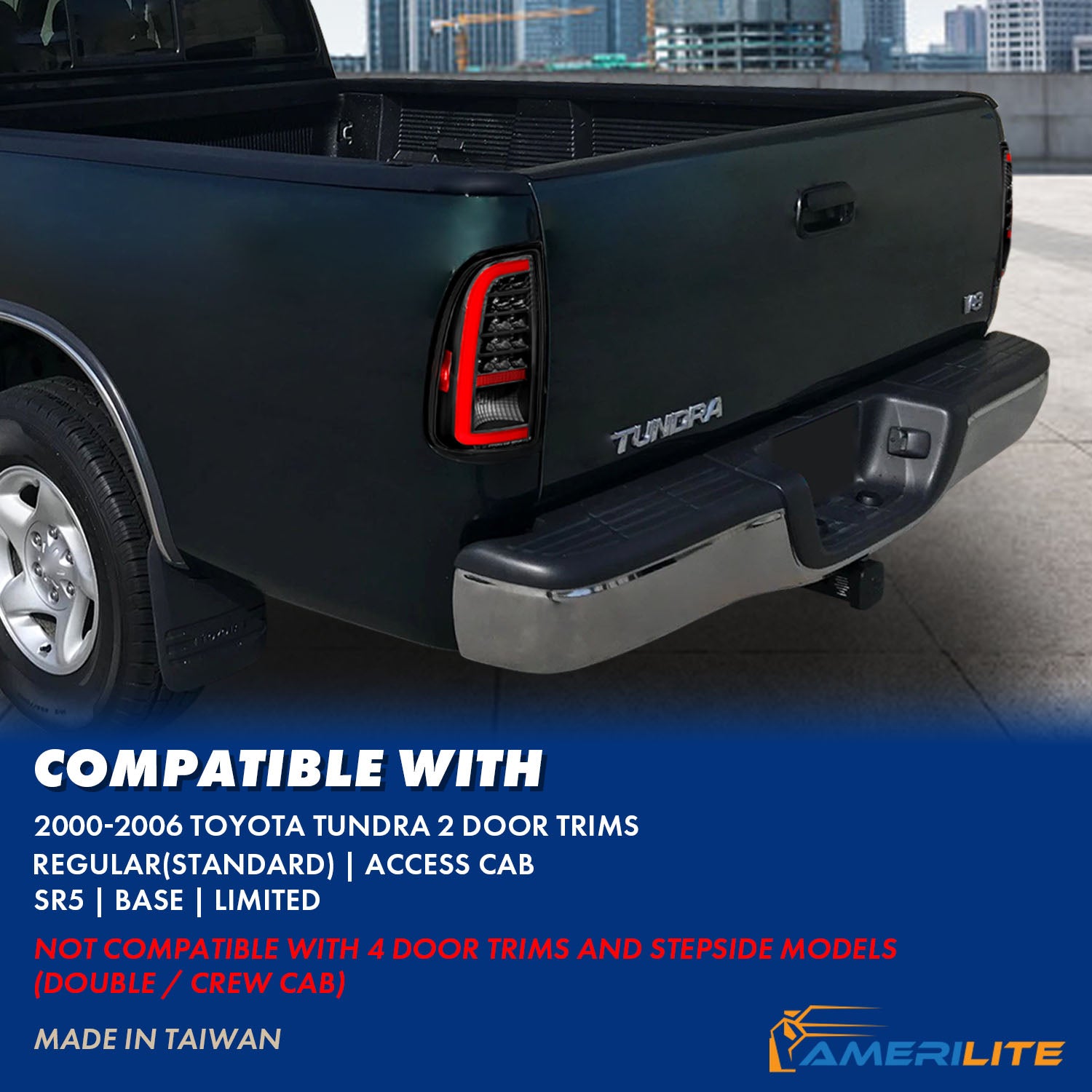TOYOTA TUNDRA 00-06 LED TAIL LIGHTS BLACK HOUSING CLEAR LENS W/ C LIGHT BAR (STD BED REGULAR CAB, ACCESS CAB)