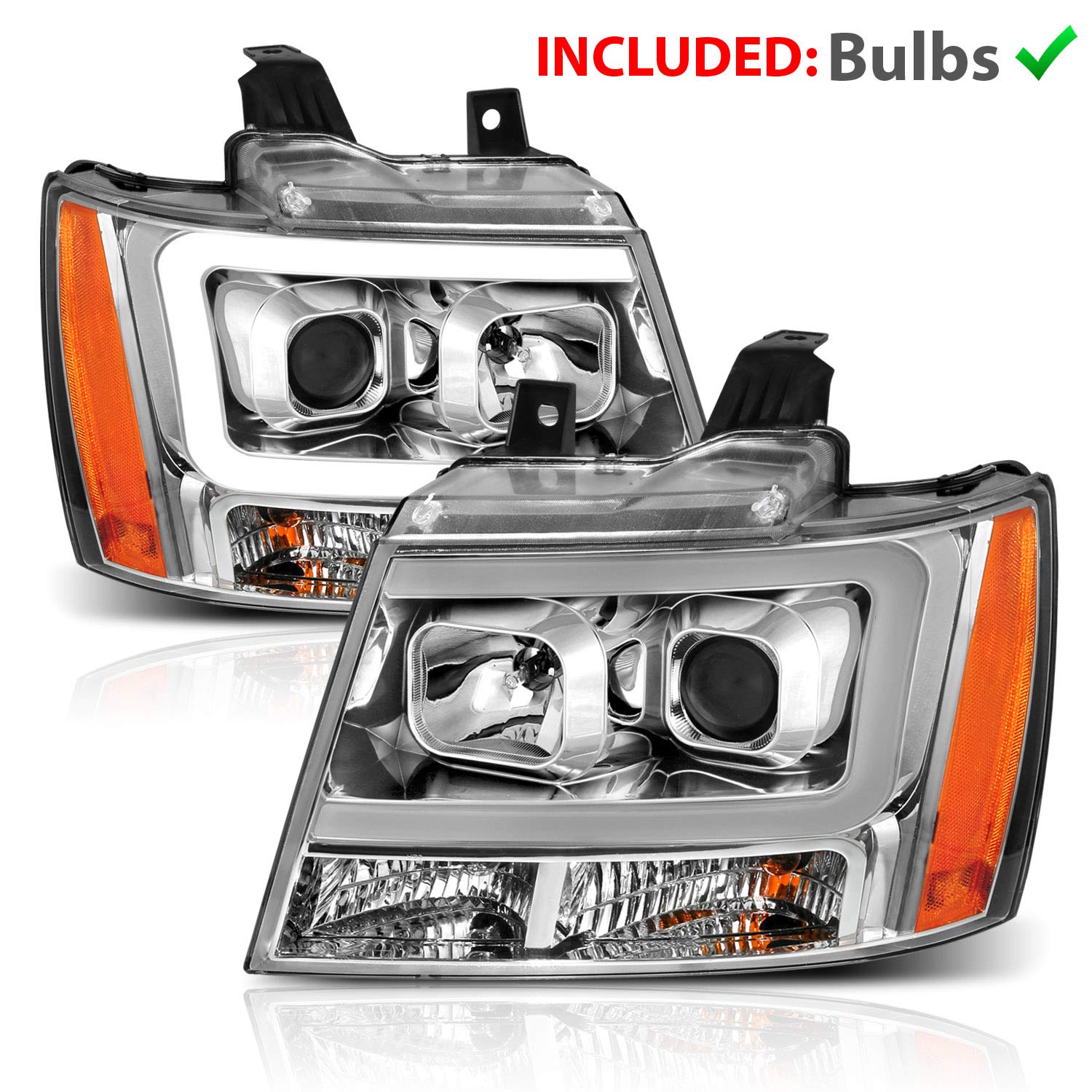CHEVY TAHOE/SUBURBAN/AVALANCHE 07 PROJECTOR HEADLIGHTS G2 CHROME CLEAR AMBER