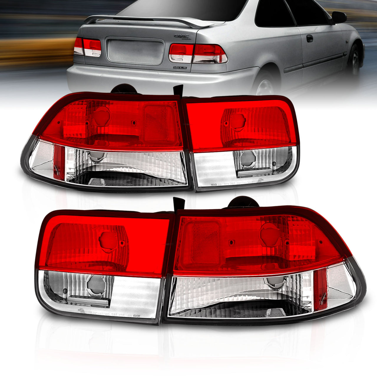 HONDA CIVIC 96-00 2DR TAIL LIGHTS RED/CRYSTAL