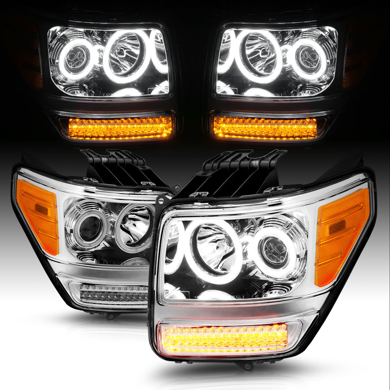 DODGE NITRO 07-08 PROJECTOR HEADLIGHTS G2 HALO CHROME CLEAR AMBER W/ LED (RX HALO)
