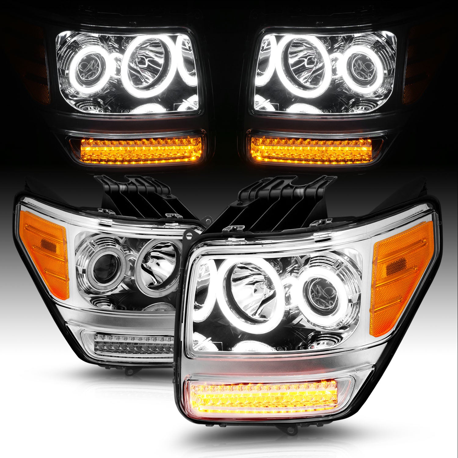 DODGE NITRO 07-08 PROJECTOR HEADLIGHTS G2 HALO CHROME CLEAR AMBER W/ LED (RX HALO)