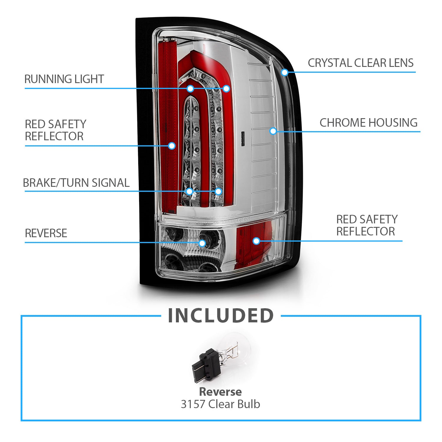 CHEVY SILVERADO 1500/2500/3500 07-10/HYBRID 09/GMC SIERRA 07-09 LED TAIL LIGHTS G4  ALL CHROME (W/ RED LIGHT BAR)