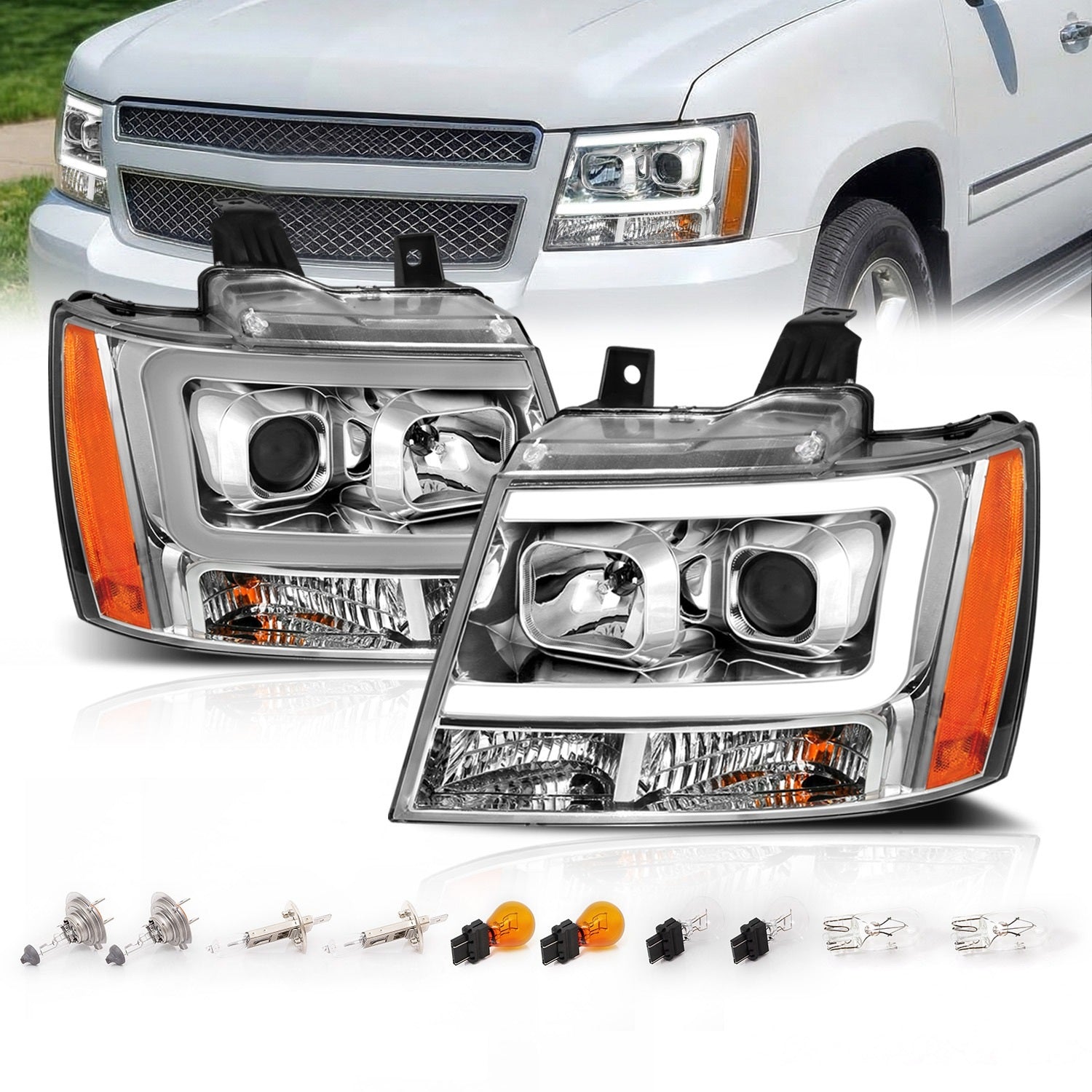 CHEVY TAHOE/SUBURBAN/AVALANCHE 07 PROJECTOR HEADLIGHTS G2 CHROME CLEAR AMBER