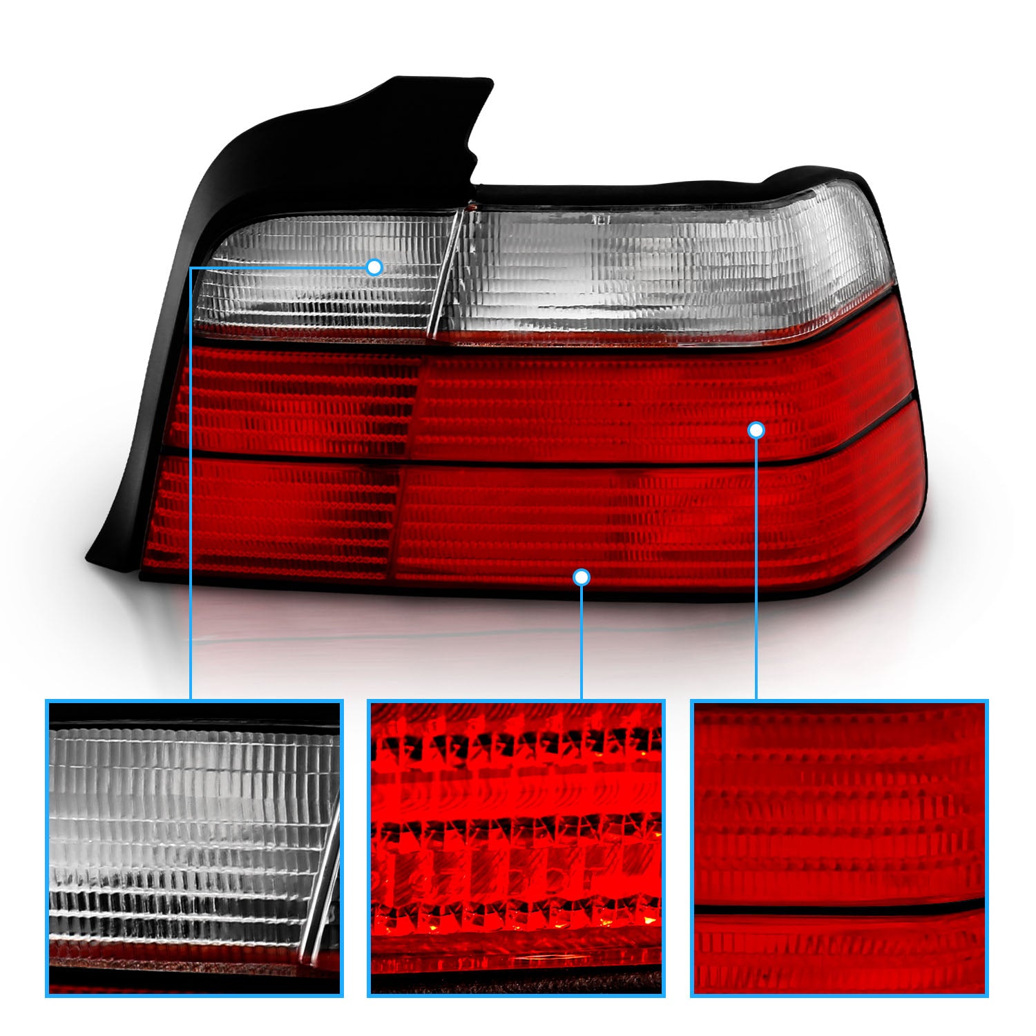 BMW 3 SERIES E36 92-98 4DR TAIL LIGHTS RED/CLEAR