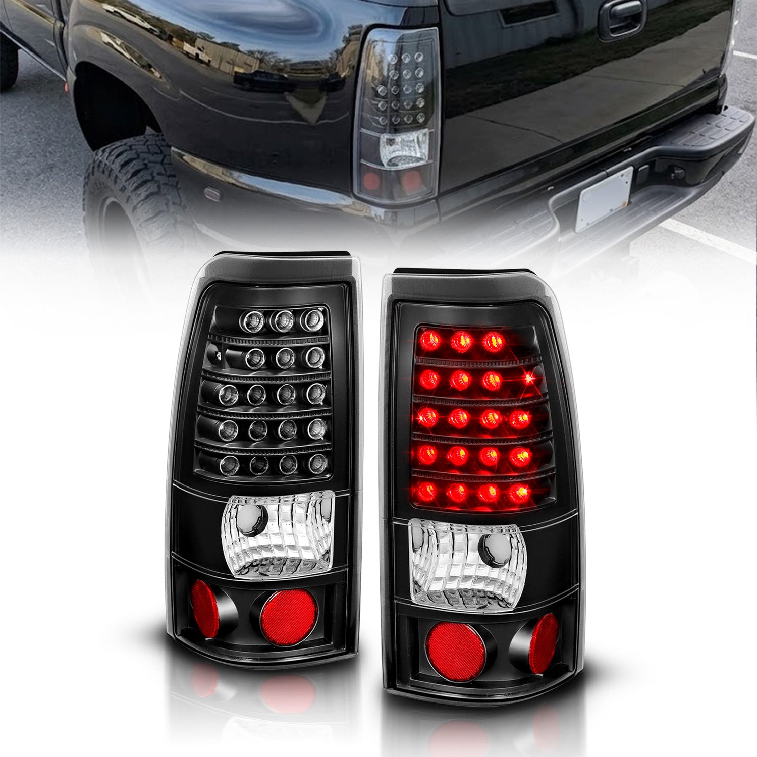 GMC SIERRA 99-07/CHEVY SILVERADO 99-03 (1500/2500 SERIES 99-02 & 3500 SERIES 2003) LED TAIL LIGHTS BLACK (3 HOLE)