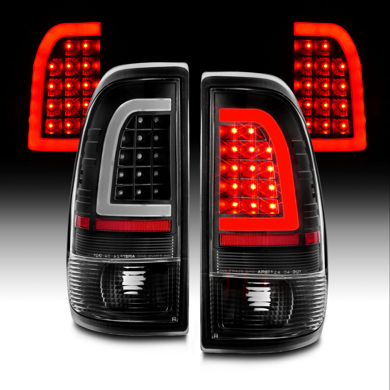 FORD F-150/F250 97-04 STYLESIDE/SUPER DUTY 99-07 LED TAIL LIGHTS BLACK HOUSING CLEAR LENS W/ C LIGHT BAR