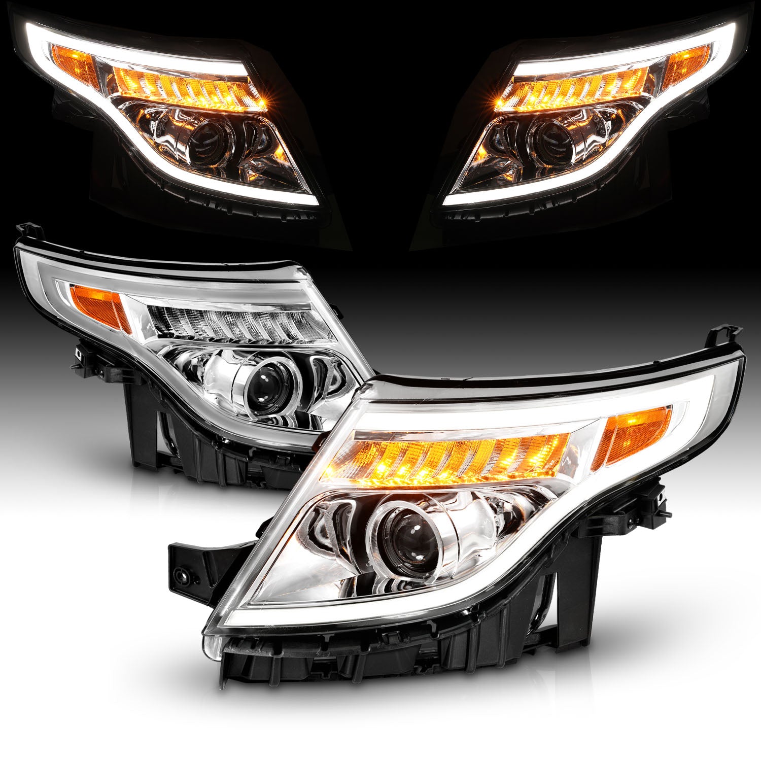 FORD EXPLORER 11-15 (13-15 BASE, XLT, LIMITED) PROJECTOR LIGHT BAR STYLE HEADLIGHTS CHROME AMBER