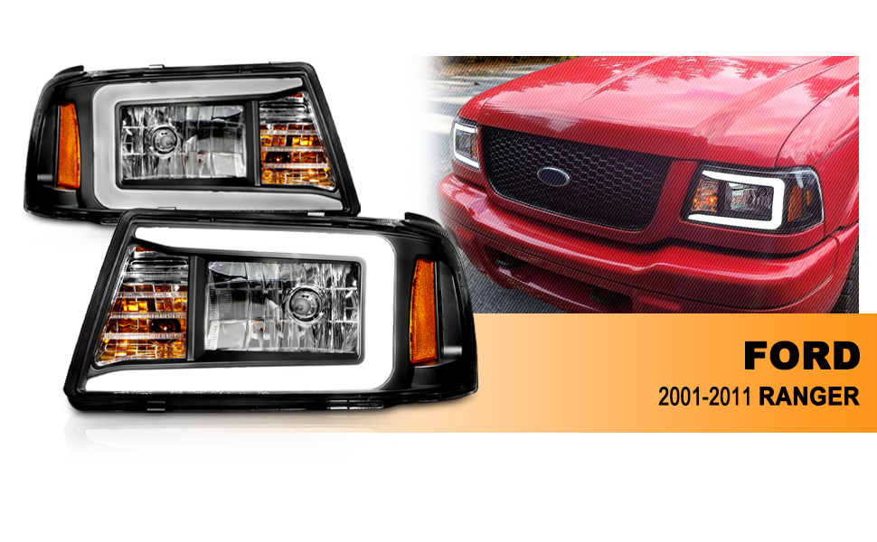 FORD RANGER 01-11 HEADLIGHTS HALO BLACK AMBER  (W/ C LIGHT BAR)