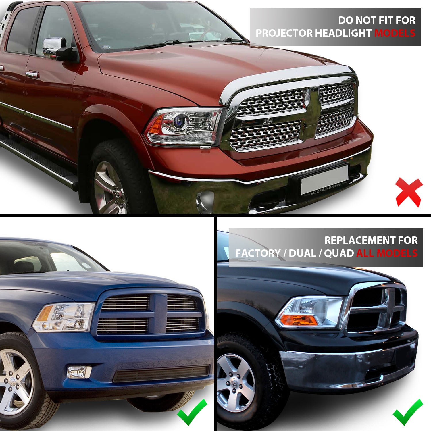 DODGE RAM 09-20 LIGHT BAR STYLE HEADLIGHTS BLACK HOUSING G2 AMBER  (HALOGEN TYPE)