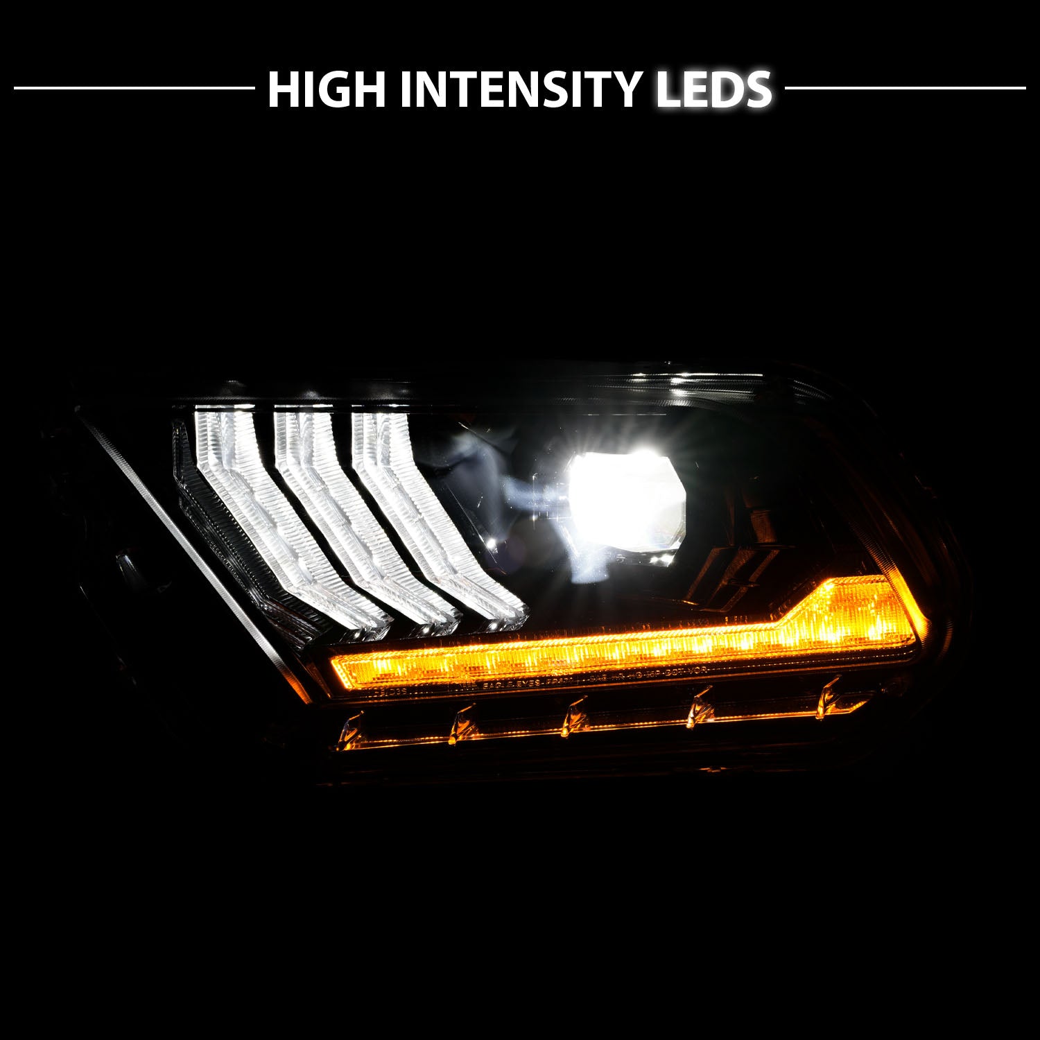 FORD MUSTANG 13-14 (HID MODEL) FULL LED PROJECTOR LIGHT BAR STYLE HEADLIGHTS BLACK (SEQUENTIAL SIGNAL)