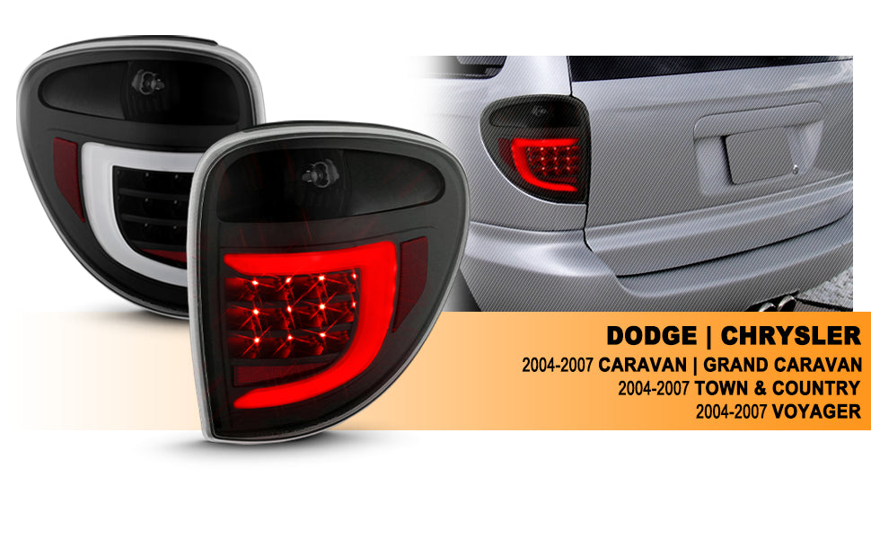 DODGE GRAND CARAVAN; CRYSLER TOWN&COUNTRY 04-07 L.E.D T.L BLACK HOUSING CLEAR LENS W/ C LIGHT BAR