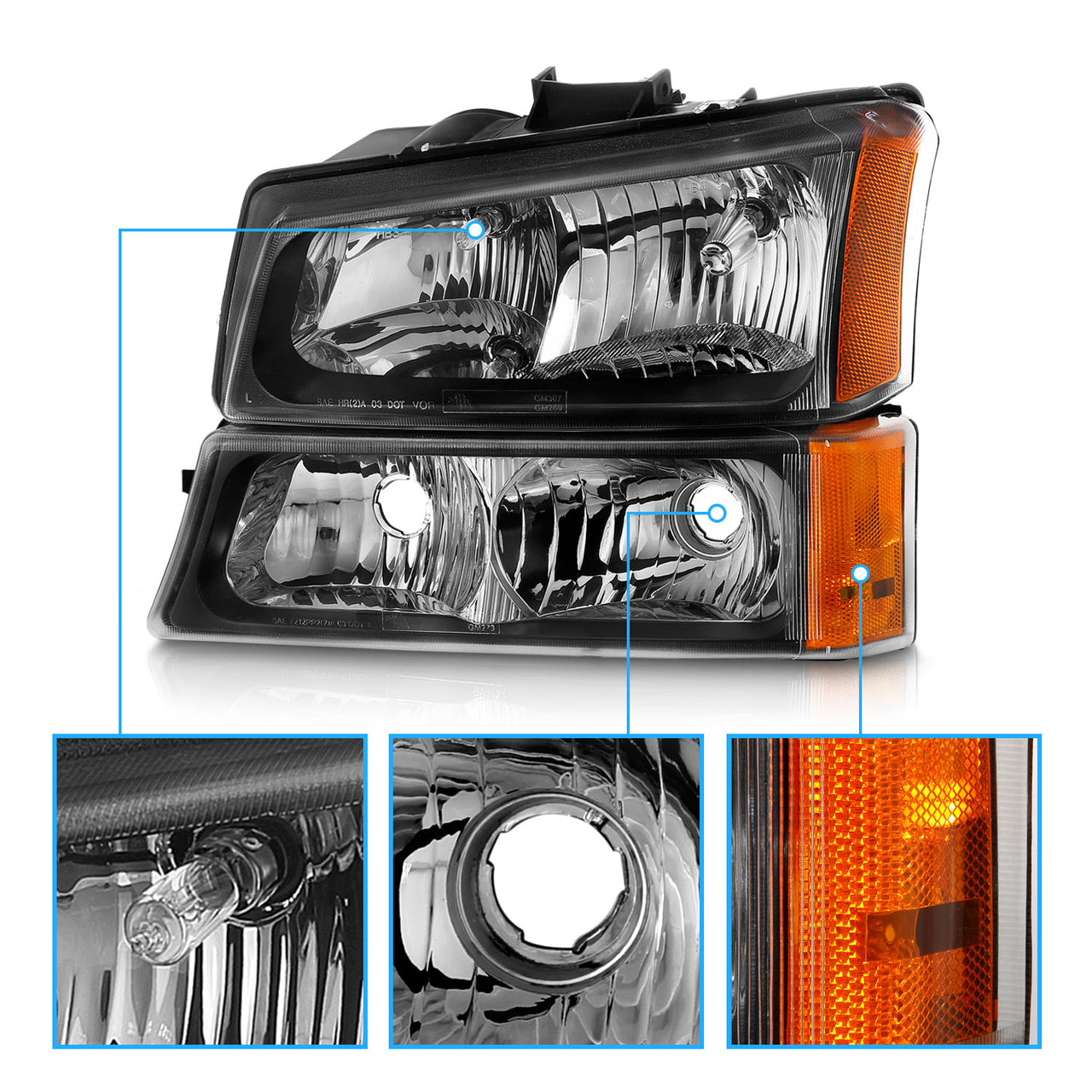 CHEVY SILVERADO 03-06 HEADLIGHTS W/ SIGNAL LIGHT BLACK AMBER (4 PCS)