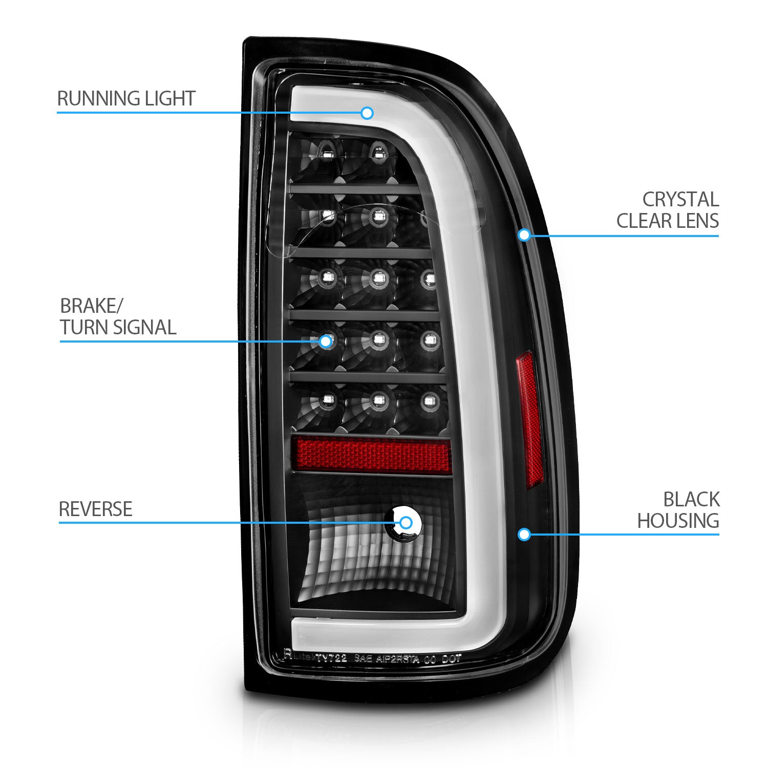 TOYOTA TUNDRA 00-06 LED TAIL LIGHTS BLACK HOUSING CLEAR LENS W/ C LIGHT BAR (STD BED REGULAR CAB, ACCESS CAB)