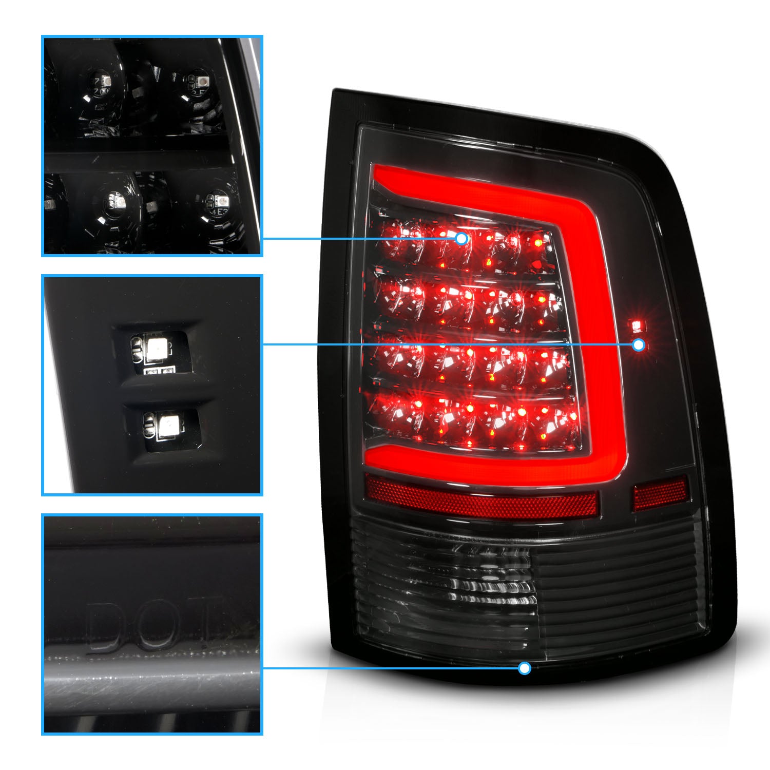 DODGE RAM 1500 09-20 LED TAIL LIGHTS BLACK HOUSING CLEAR LENS (W/ SEQUENTIAL ) (HALOGEN MODEL)
