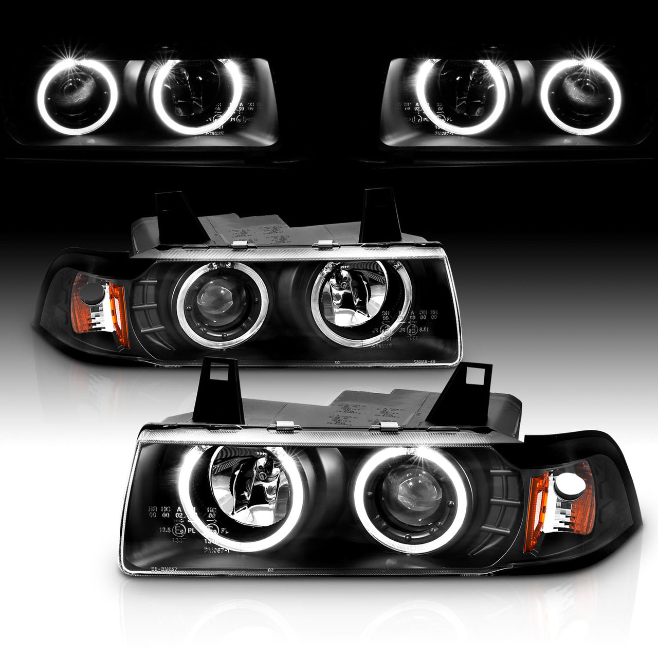 BMW 3 SERIES E36 92-98 2DR 1PC PROJECTOR HEADLIGHTS G2 HALO BLACK CLEAR AMBER