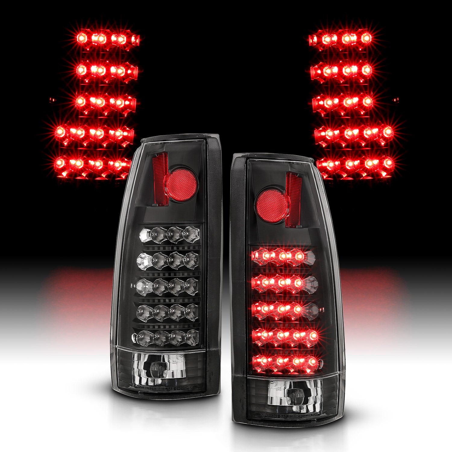 CADILLAC ESCALADE 99-00/CHEVY CK 88-02/SUBURBAN 92-99/TAHOE 92-00/BLAZER 92-00/GMC SIERRA 92-00/YUKON 92-00 LED TAIL LIGHTS BLACK HOUSING CLEAR LENS