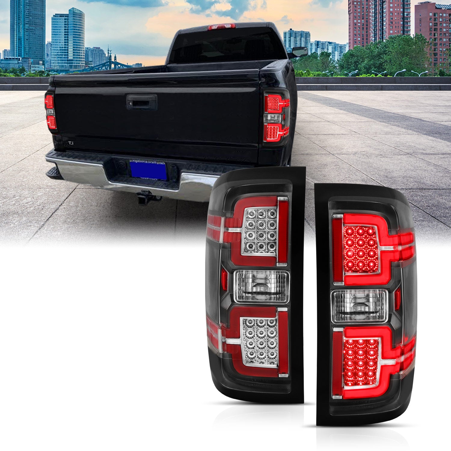 CHEVY SILVERADO 14-17 LED TAIL LIGHTS BLACK HOUSING CLEAR LENS (SEQUENTIAL SIGNAL)