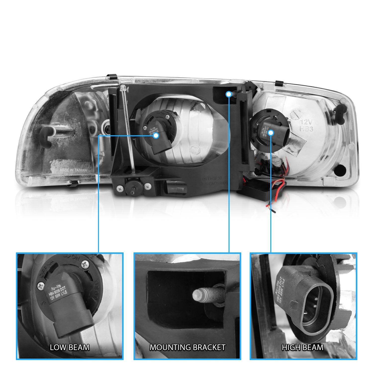 GMC SIERRA/SIERRA DENALI 99-07/SIERRA CLASSIC 2007/ YUKON/YUKON XL/YUKON DENALI 00-06 HEADLIGHTS  BLACK AMBER  (W/ C LIGHT BAR)