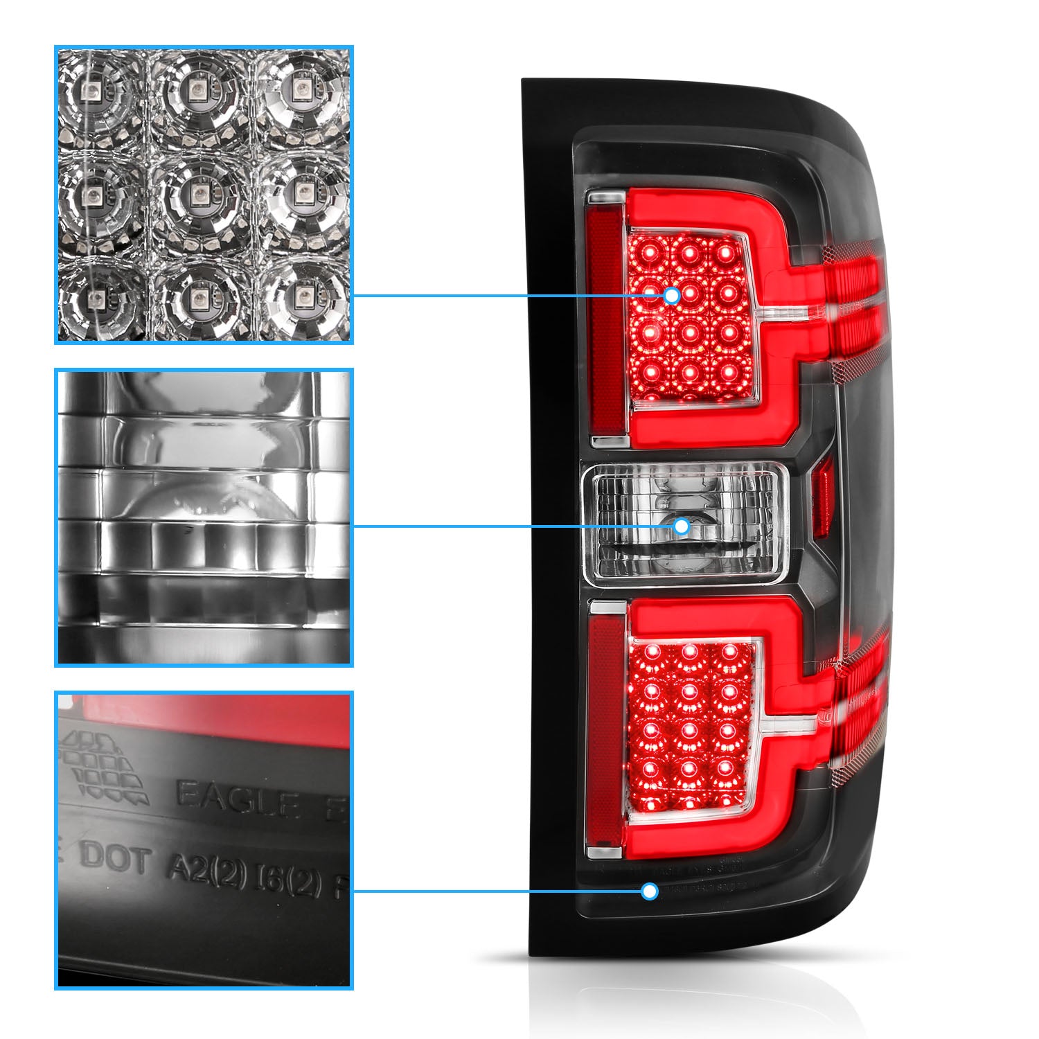 CHEVY SILVERADO 14-17 LED TAIL LIGHTS BLACK HOUSING CLEAR LENS (SEQUENTIAL SIGNAL)