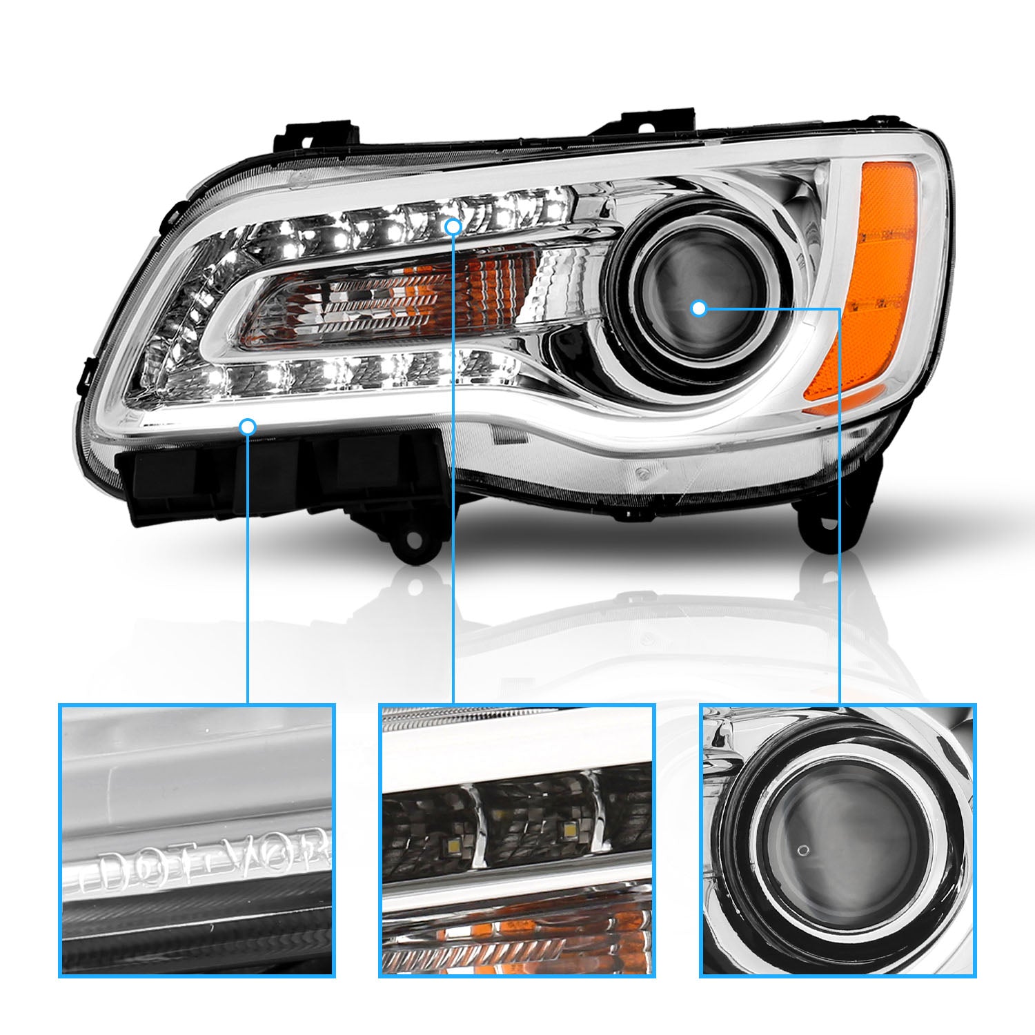 CHRYSLER 300 11-UP PROJECTOR LIGHT BAR STYLE HEADLIGHTS CHROME CLEAR AMBER