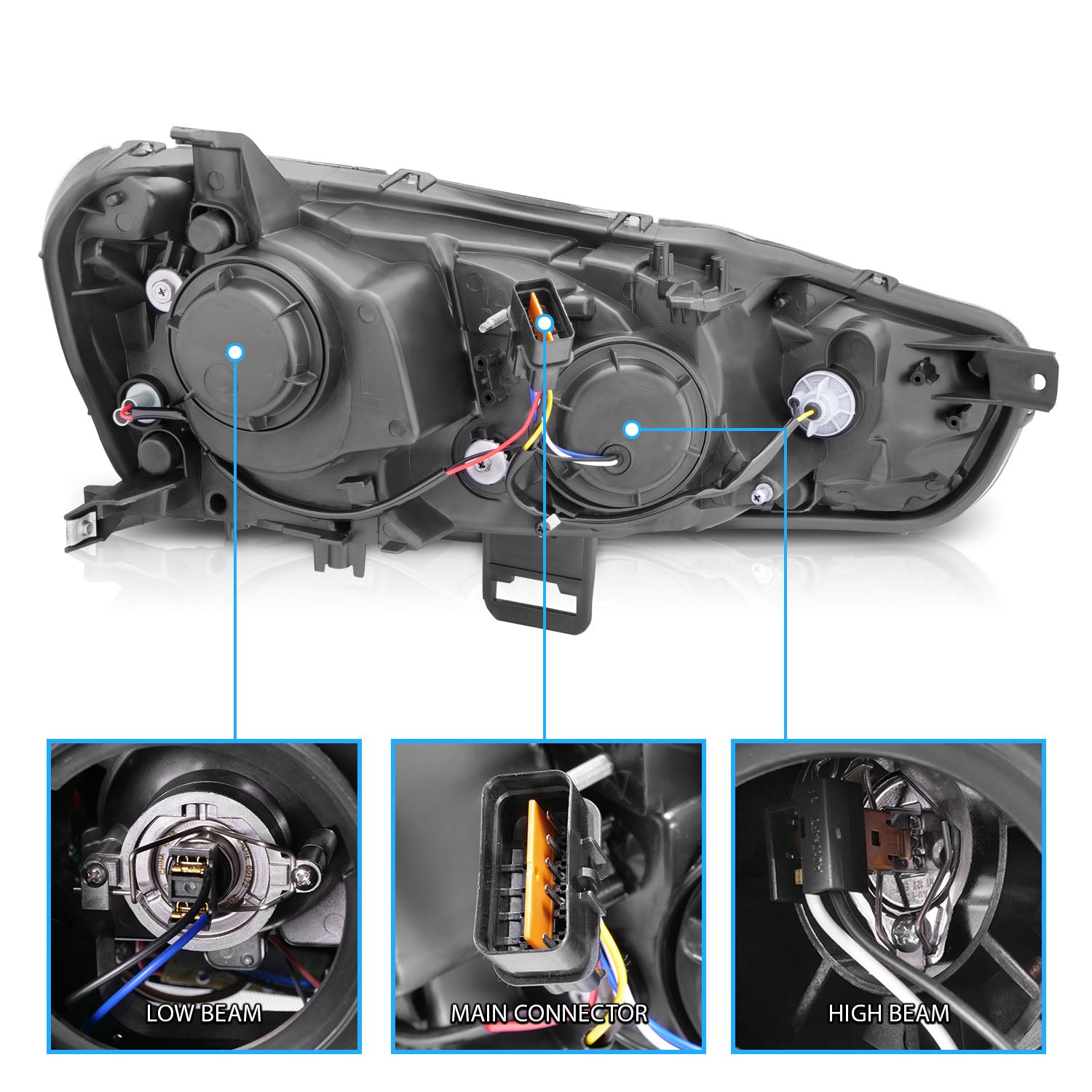 MITSUBISHI LANCER 08-15 PROJECTOR HEADLIGHTS HALO CHROME CLEAR AMBER (RX HALO)