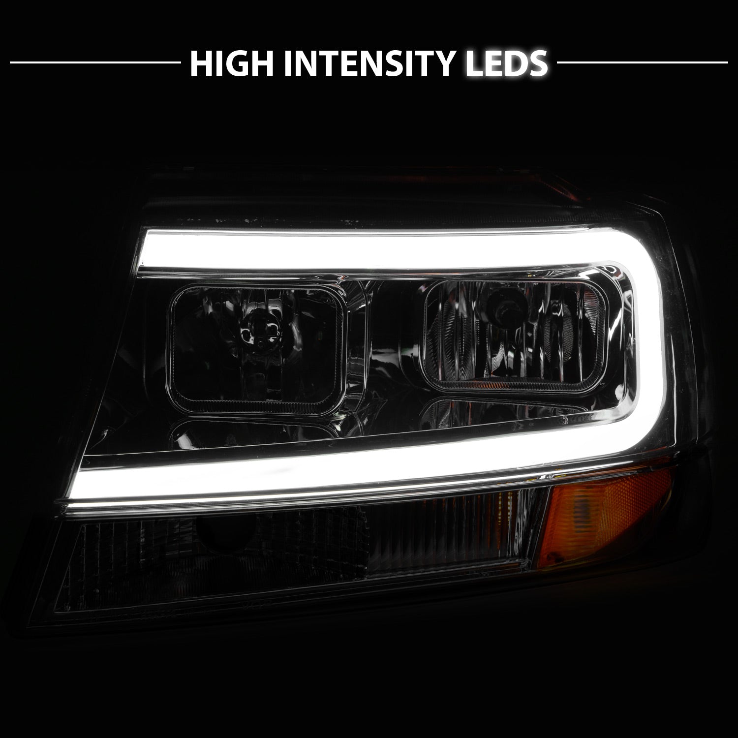 JEEP GRAND CHEROKEE 99-04 HEADLIGHTS CHROME AMBER (W/ C LIGHT BAR)