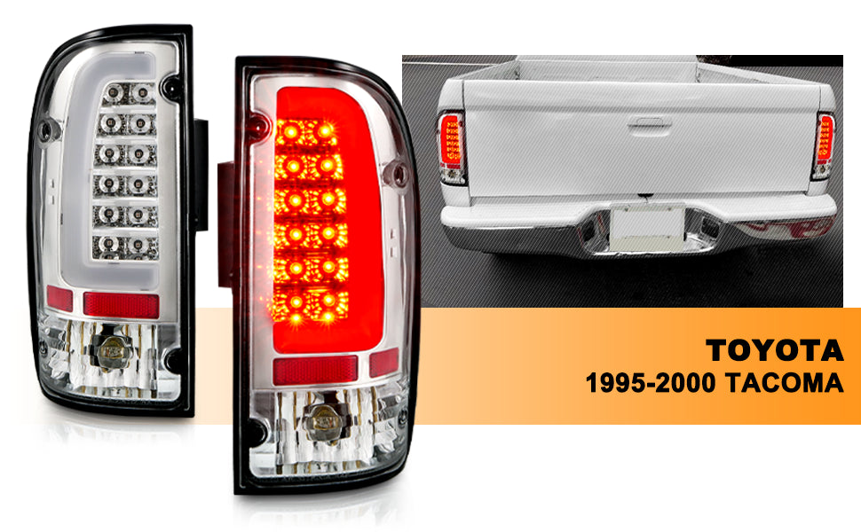 TOYOTA TACOMA 95-00 LED TAIL LIGHTS CHROME HOUSING CLEAR LENS W/ C LIGHT BAR