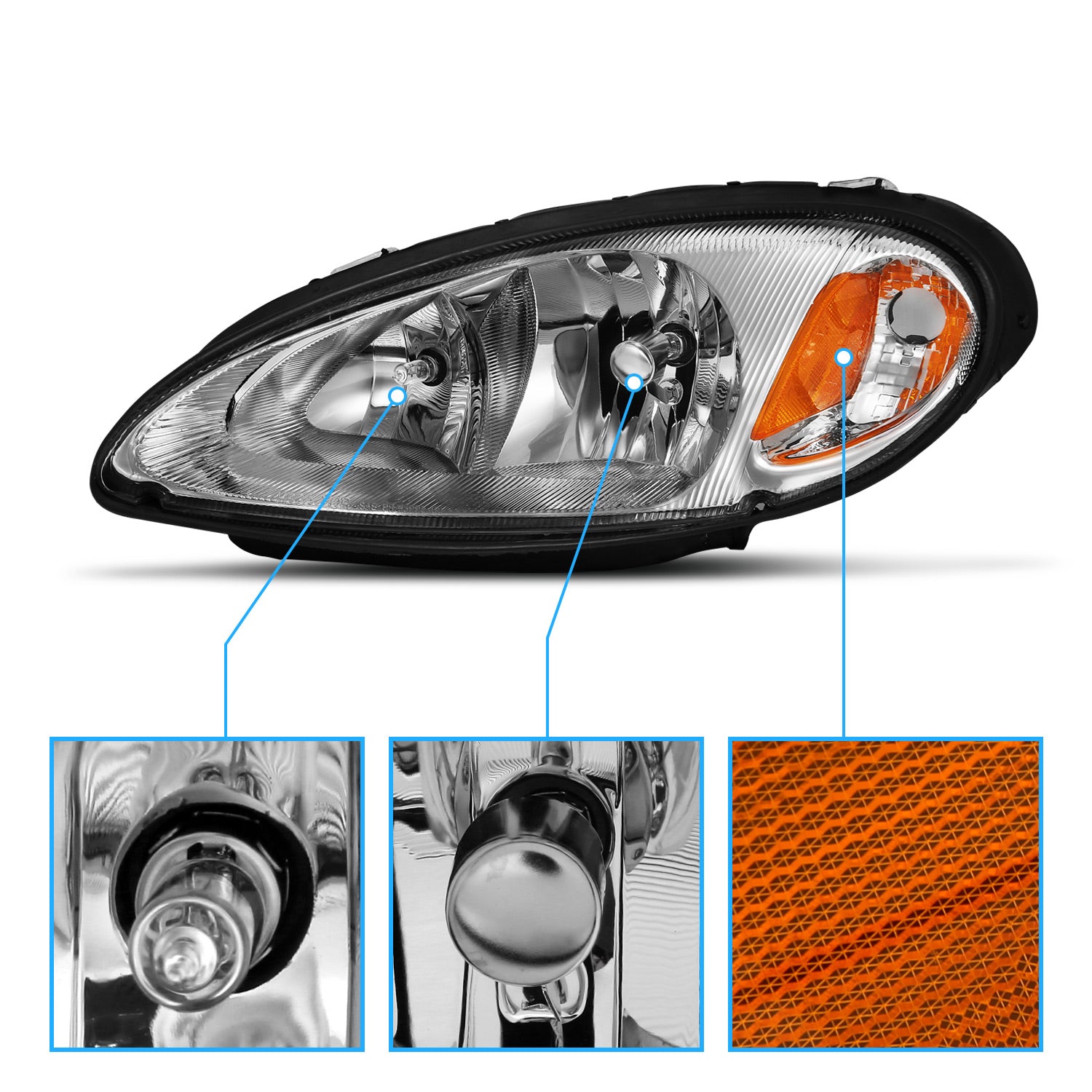 CHRYSLER PT CRUISER 01-05 HEADLIGHTS CHROME AMBER (OE REPLACEMENT)