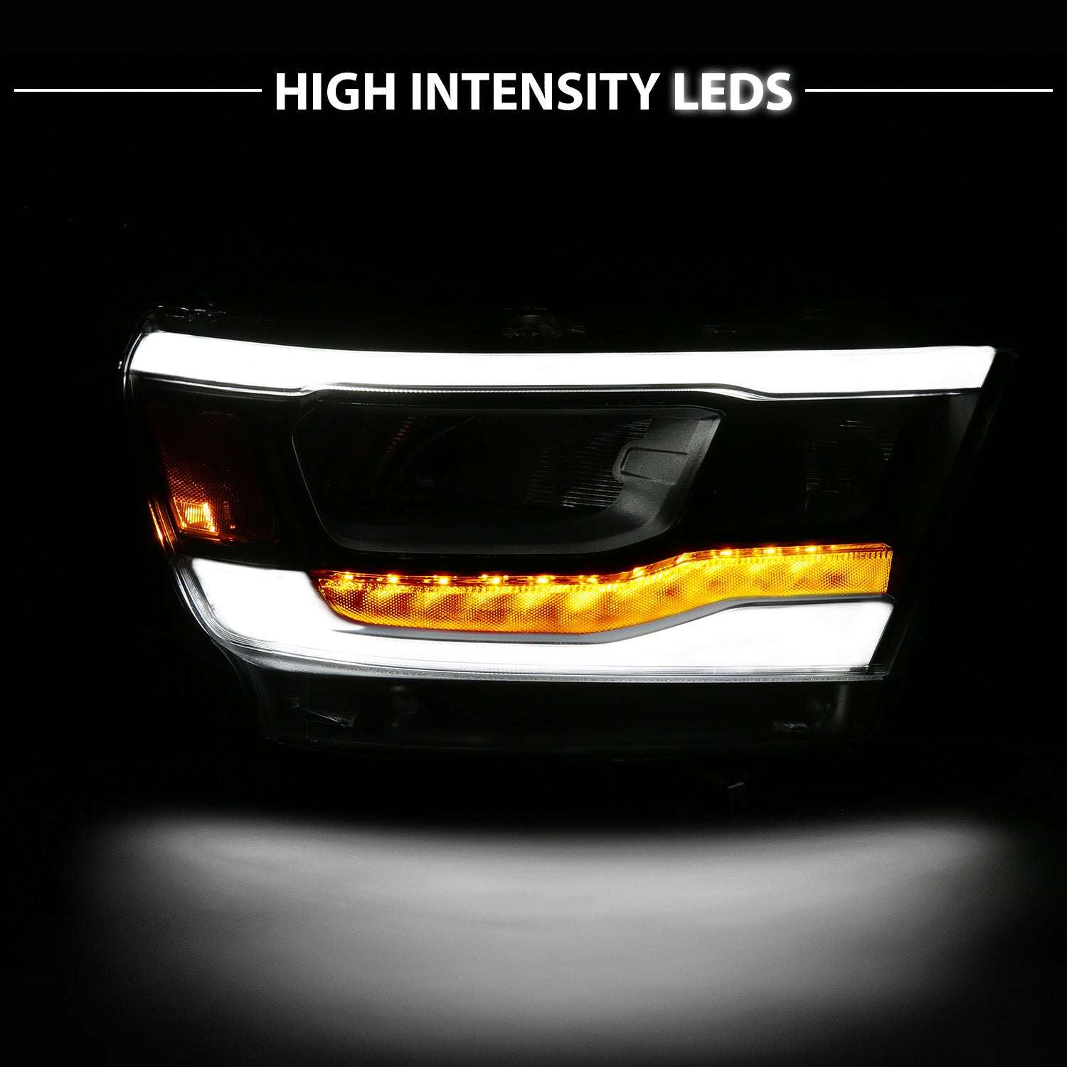 DODGE RAM 1500 (NEW BODY) (FACTORY HALOGEN MODEL) 19-UP  FULL LED HEADLIGHTS BLACK LIGHT BAR W/DRL (RIGHT SIDE)