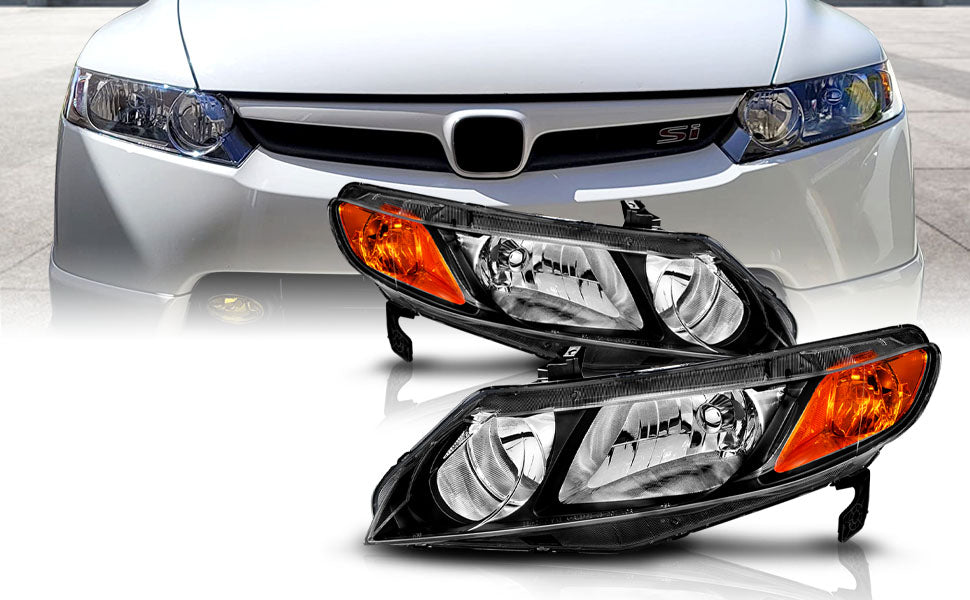 HONDA CIVIC 06-11 HEADLIGHTS 4DR BLACK AMBER (OE REPLACEMENT)
