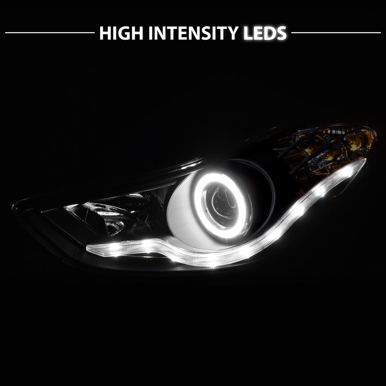 HYUNDAI ELANTRA 11-13 PROJECTOR HEADLIGHTS HALO BLACK CLEAR AMBER (RX HALO)