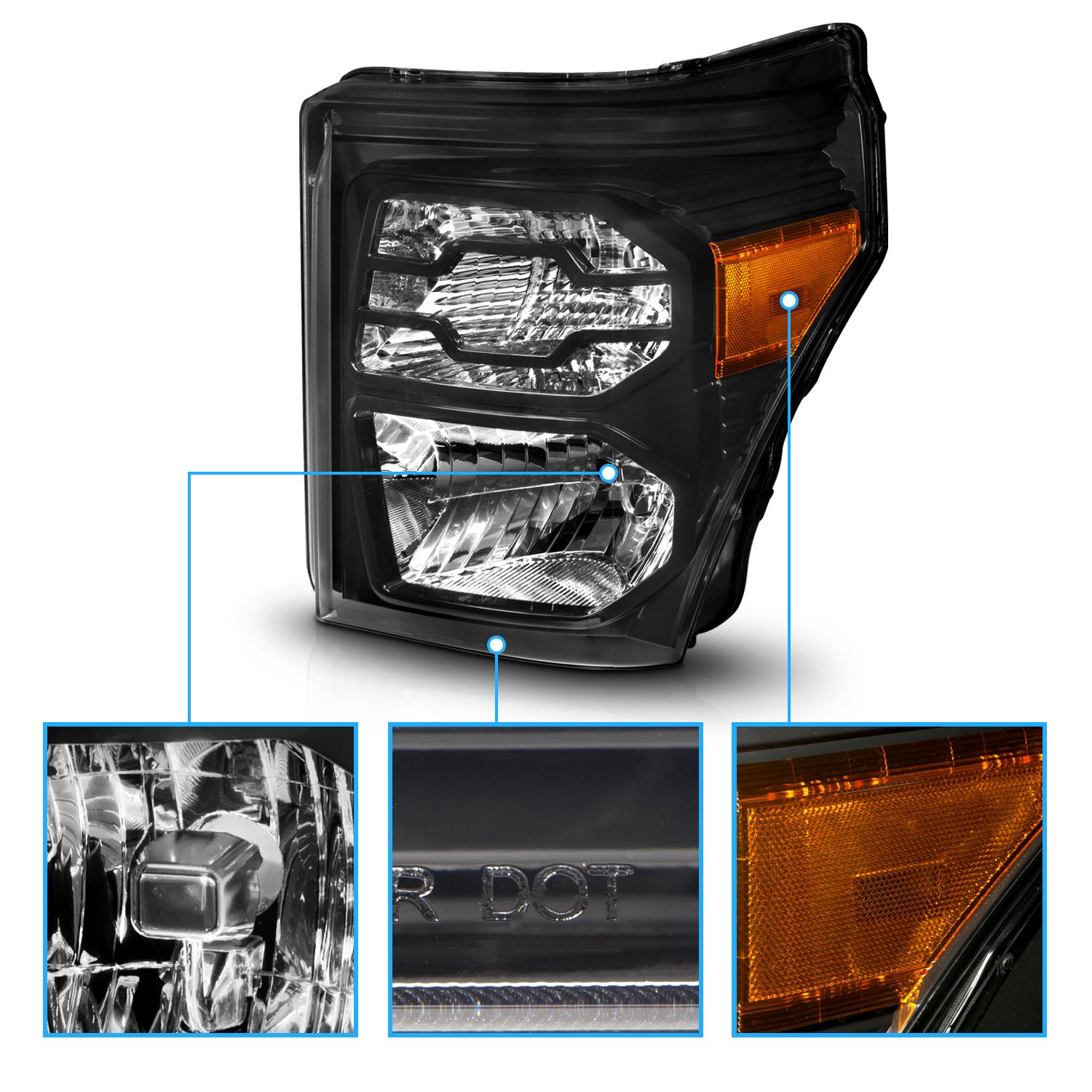 FORD F-250/SUPER DUTY 11-16 HEADLIGHTS BLACK HOUSING (OE STYLE)
