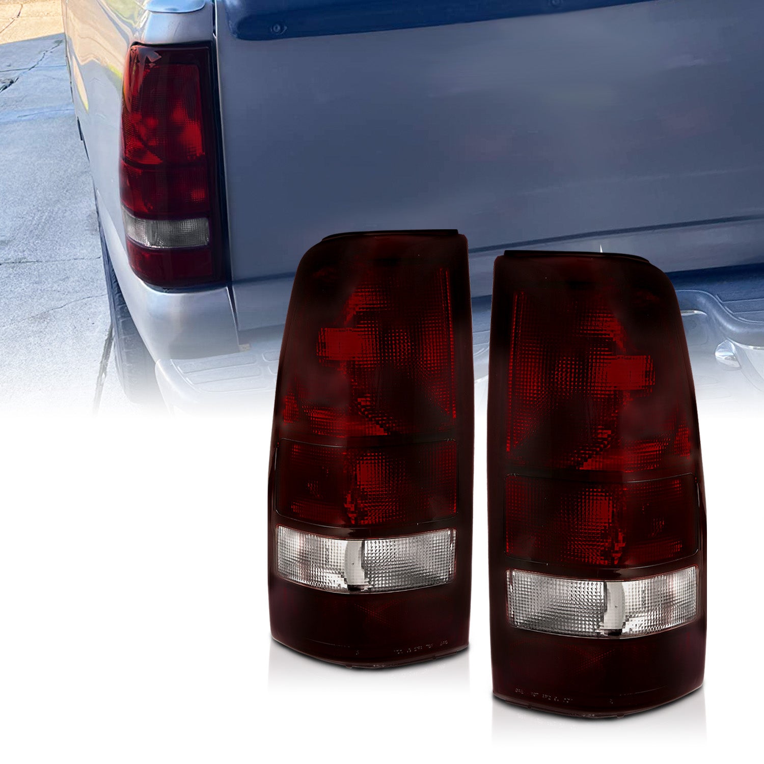 CHEVY SILVERADO 99-02 TAIL LIGHTS DARK RED AMBER (MIDNIGHT RED)
