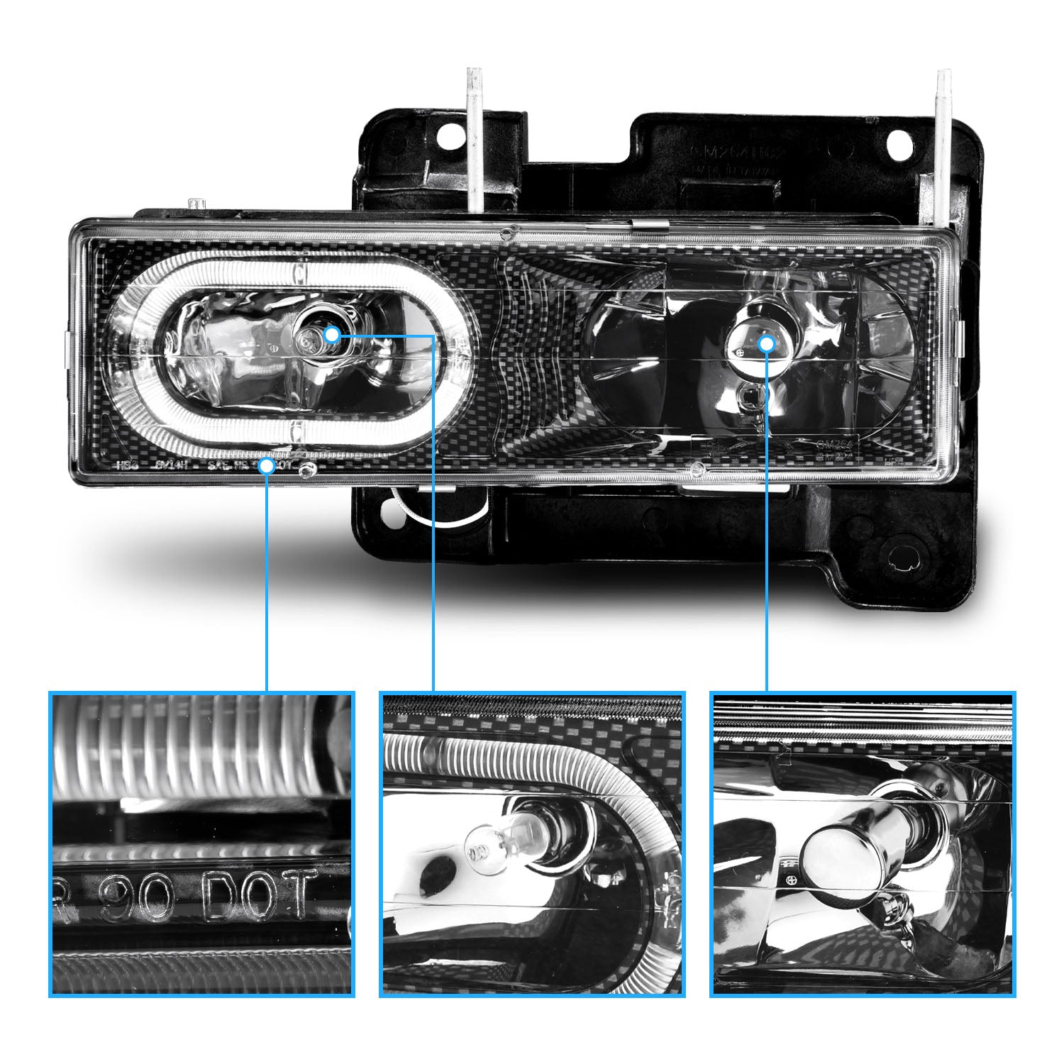 CHEVY FULLSIZE 88-98 CRYSTAL HEADLIGHTS HALO CARBON