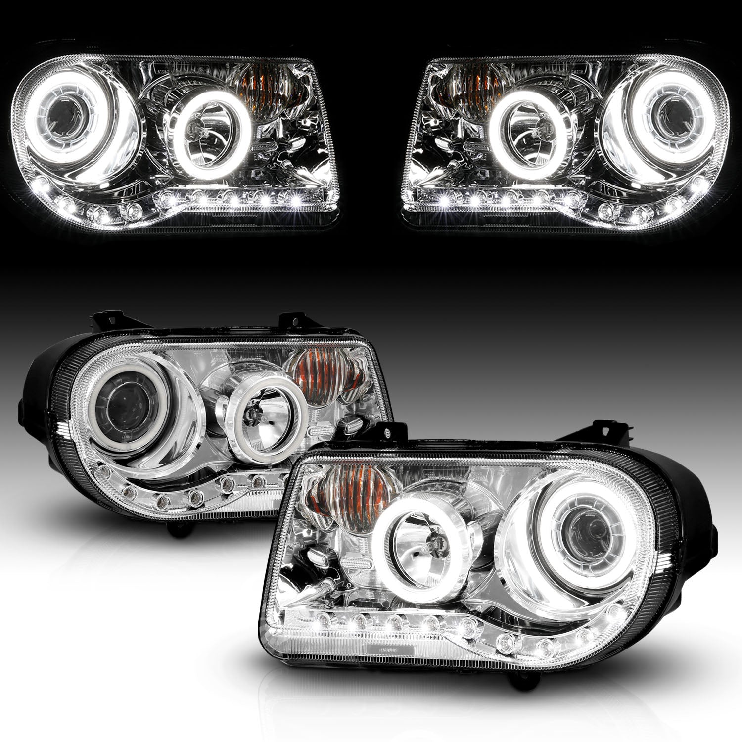 CHRYSLER 300C 05-UP PROJECTOR HEADLIGHTS G2 HALO LED CHROME (RX HALO) (W/O HID KITS) (OEM HID COMPATIBLE)